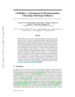 CURE4Rec: A Benchmark for Recommendation Unlearning with Deeper
  Influence