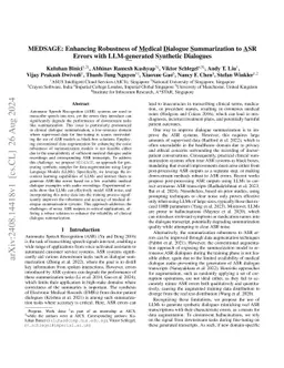 MEDSAGE: Enhancing Robustness of Medical Dialogue Summarization to ASR Errors with LLM-generated Synthetic Dialogues