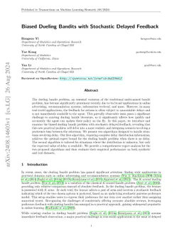 Biased Dueling Bandits with Stochastic Delayed Feedback