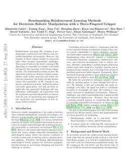Benchmarking Reinforcement Learning Methods for Dexterous Robotic
  Manipulation with a Three-Fingered Gripper