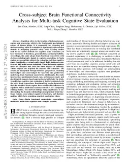 Cross-subject Brain Functional Connectivity Analysis for Multi-task
  Cognitive State Evaluation