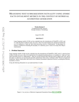 Measuring text summarization factuality using atomic facts entailment
  metrics in the context of retrieval augmented generation