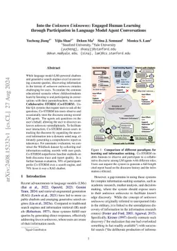 Into the Unknown Unknowns: Engaged Human Learning through Participation
  in Language Model Agent Conversations