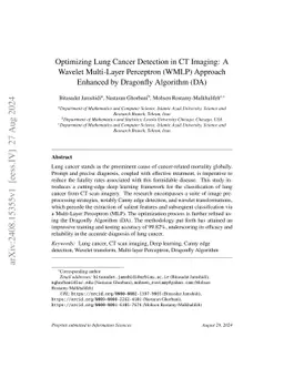 Optimizing Lung Cancer Detection in CT Imaging: A Wavelet Multi-Layer
  Perceptron (WMLP) Approach Enhanced by Dragonfly Algorithm (DA)