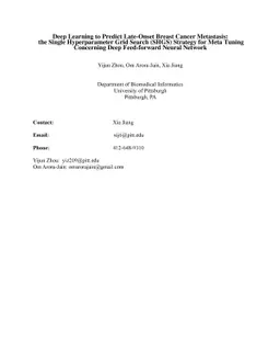 Deep Learning to Predict Late-Onset Breast Cancer Metastasis: the Single
  Hyperparameter Grid Search (SHGS) Strategy for Meta Tuning Concerning Deep
  Feed-forward Neural Network