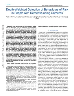 Depth-Weighted Detection of Behaviours of Risk in People with Dementia using Cameras