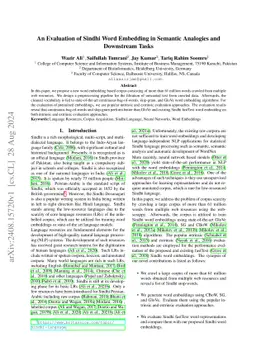 An Evaluation of Sindhi Word Embedding in Semantic Analogies and
  Downstream Tasks