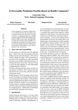 Is Personality Prediction Possible Based on Reddit Comments?