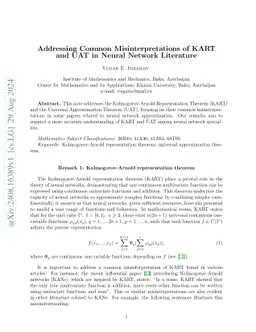 Addressing common misinterpretations of KART and UAT in neural network literature