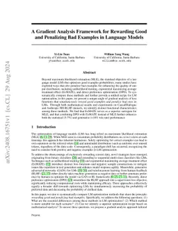 A Gradient Analysis Framework for Rewarding Good and Penalizing Bad
  Examples in Language Models