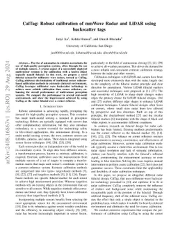 CalTag: Robust calibration of mmWave Radar and LiDAR using backscatter
  tags