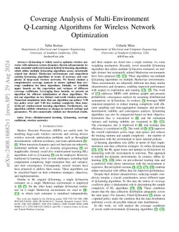 Coverage Analysis of Multi-Environment Q-Learning Algorithms for
  Wireless Network Optimization