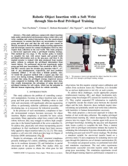 Robotic Object Insertion with a Soft Wrist through Sim-to-Real
  Privileged Training
