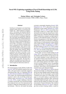 Novel-WD: Exploring acquisition of Novel World Knowledge in LLMs Using
  Prefix-Tuning