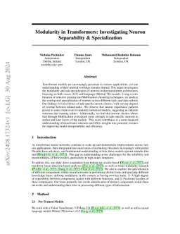 Modularity in Transformers: Investigating Neuron Separability &
  Specialization