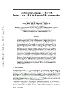 Customizing Language Models with Instance-wise LoRA for Sequential Recommendation