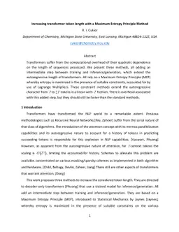 Increasing transformer token length with a Maximum Entropy Principle
  Method