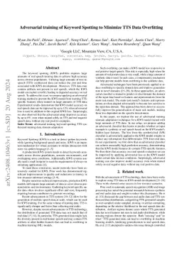 Adversarial training of Keyword Spotting to Minimize TTS Data
  Overfitting