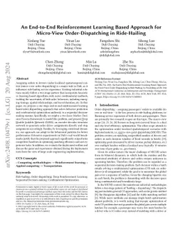 An End-to-End Reinforcement Learning Based Approach for Micro-View
  Order-Dispatching in Ride-Hailing