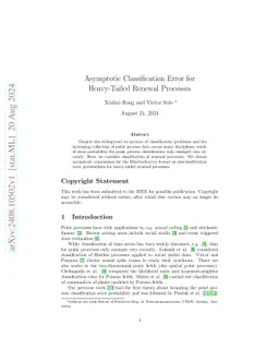 Asymptotic Classification Error for Heavy-Tailed Renewal Processes
