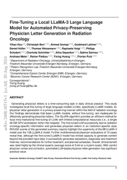 Fine-Tuning a Local LLaMA-3 Large Language Model for Automated
  Privacy-Preserving Physician Letter Generation in Radiation Oncology