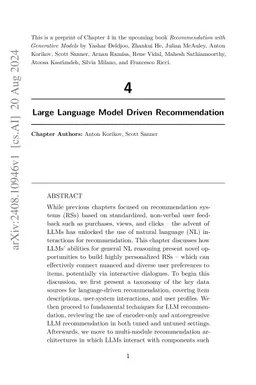Large Language Model Driven Recommendation