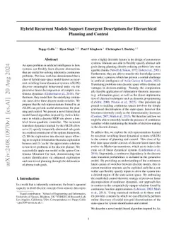 Hybrid Recurrent Models Support Emergent Descriptions for Hierarchical
  Planning and Control