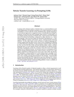 Tabular Transfer Learning via Prompting LLMs