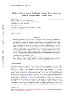 Clinical Context-aware Radiology Report Generation from Medical Images
  using Transformers