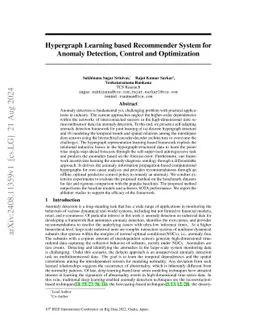 Hypergraph Learning based Recommender System for Anomaly Detection,
  Control and Optimization