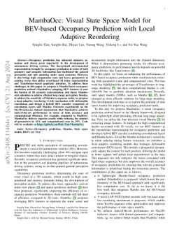MambaOcc: Visual State Space Model for BEV-based Occupancy Prediction
  with Local Adaptive Reordering