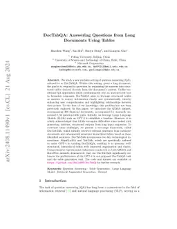 DocTabQA: Answering Questions from Long Documents Using Tables