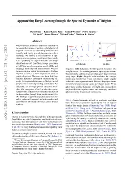 Approaching Deep Learning through the Spectral Dynamics of Weights