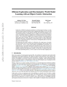 Efficient Exploration and Discriminative World Model Learning with an Object-Centric Abstraction