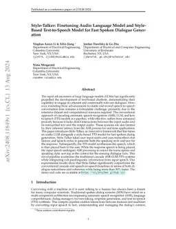 Style-Talker: Finetuning Audio Language Model and Style-Based
  Text-to-Speech Model for Fast Spoken Dialogue Generation