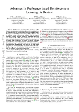 Advances in Preference-based Reinforcement Learning: A Review