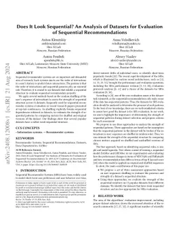 Does It Look Sequential? An Analysis of Datasets for Evaluation of
  Sequential Recommendations