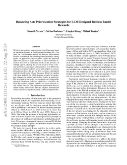 Balancing Act: Prioritization Strategies for LLM-Designed Restless Bandit Rewards