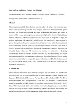 Can Artificial Intelligence Embody Moral Values?