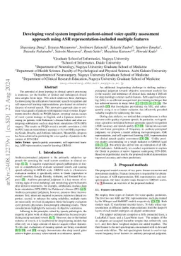 Developing vocal system impaired patient-aimed voice quality assessment
  approach using ASR representation-included multiple features