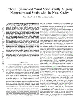 Robotic Eye-in-hand Visual Servo Axially Aligning Nasopharyngeal Swabs
  with the Nasal Cavity