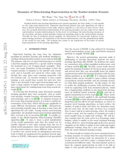 Dynamics of Meta-learning Representation in the Teacher-student Scenario