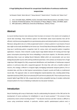 A frugal Spiking Neural Network for unsupervised classification of
  continuous multivariate temporal data
