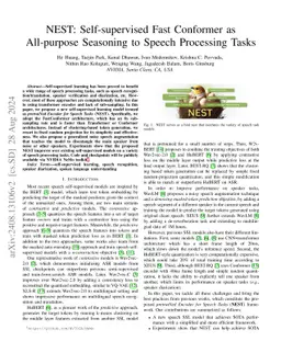 NEST: Self-supervised Fast Conformer as All-purpose Seasoning to Speech
  Processing Tasks