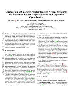 Verification of Geometric Robustness of Neural Networks via Piecewise
  Linear Approximation and Lipschitz Optimisation