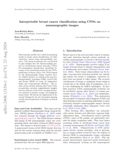 Interpretable breast cancer classification using CNNs on mammographic
  images