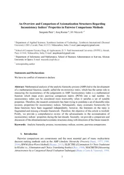An Overview and Comparison of Axiomatization Structures Regarding
  Inconsistency Indices' Properties in Pairwise Comparisons Methods