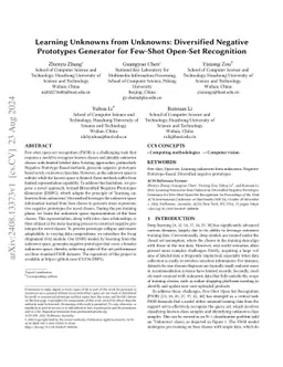 Learning Unknowns from Unknowns: Diversified Negative Prototypes
  Generator for Few-Shot Open-Set Recognition