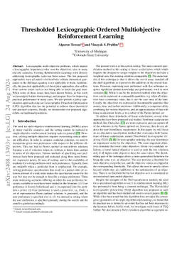 Thresholded Lexicographic Ordered Multiobjective Reinforcement Learning