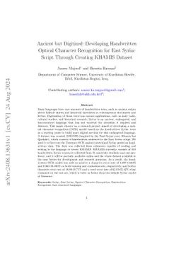 Ancient but Digitized: Developing Handwritten Optical Character
  Recognition for East Syriac Script Through Creating KHAMIS Dataset